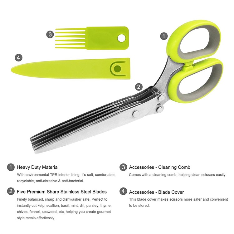 Multi-function Stainless Steel Kitchen Scissors 5-Layer Scissors with Cleaning Brush-4