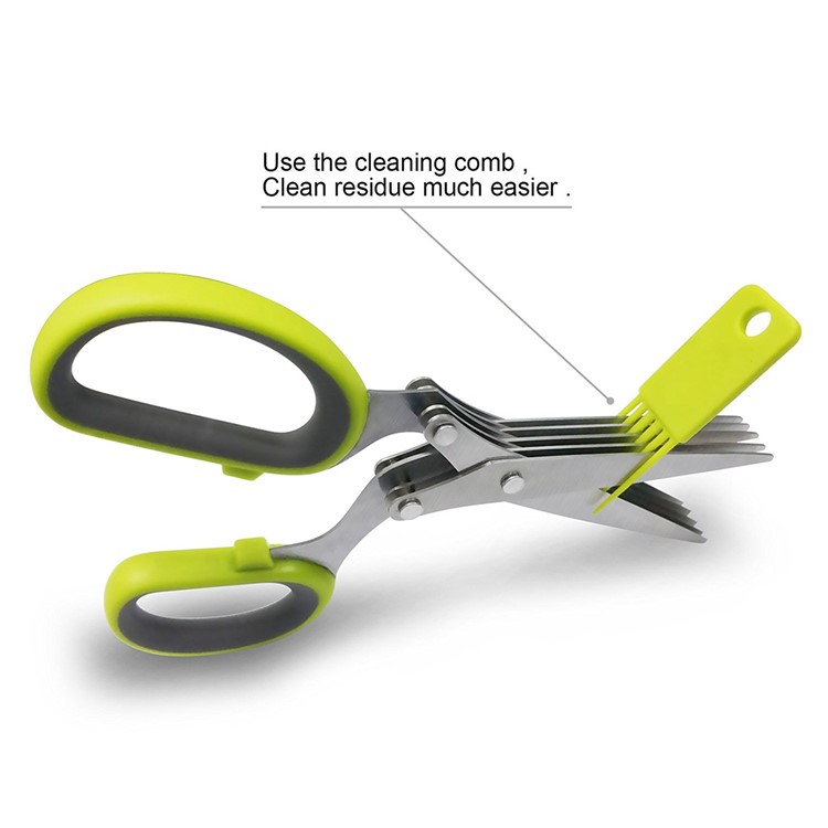 Multi-function Stainless Steel Kitchen Scissors 5-Layer Scissors with Cleaning Brush-5