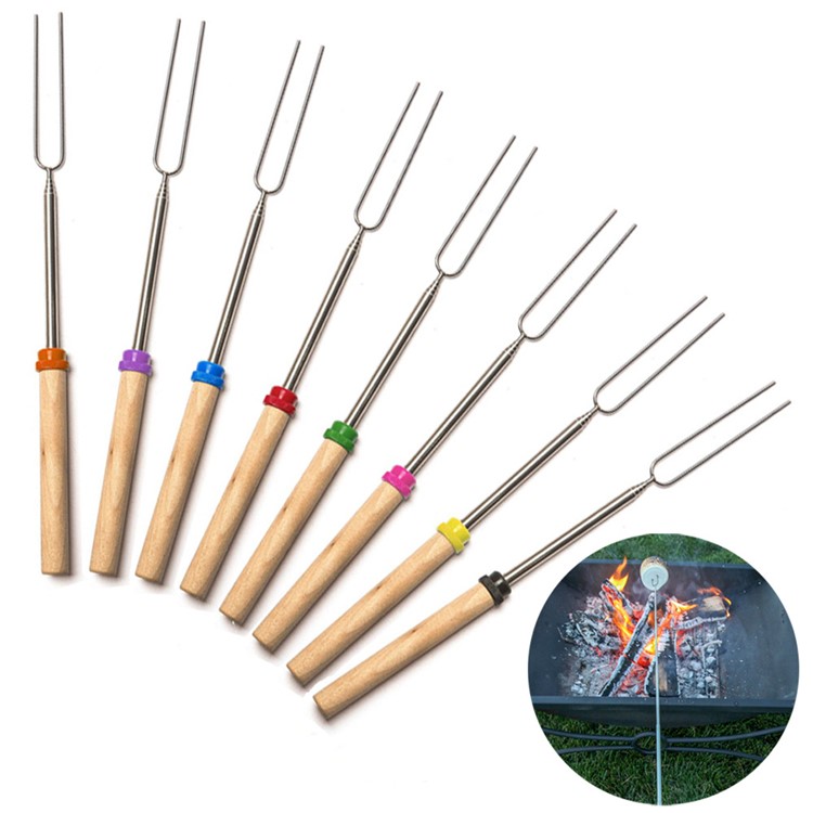 8Pcs/Set Extending Marshmallow Roasting Sticks 32" Telescoping Stainless Steel Skewers Hot Dog Forks-1