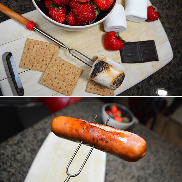 8Pcs/Set Extending Marshmallow Roasting Sticks 32" Telescoping Stainless Steel Skewers Hot Dog Forks-5