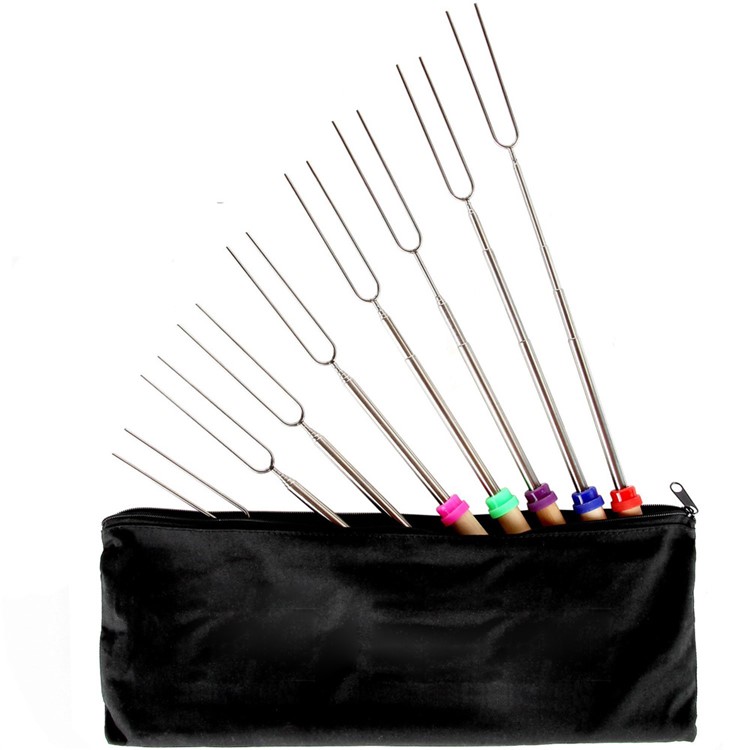 8Pcs/Set Extending Marshmallow Roasting Sticks 32" Telescoping Stainless Steel Skewers Hot Dog Forks-7