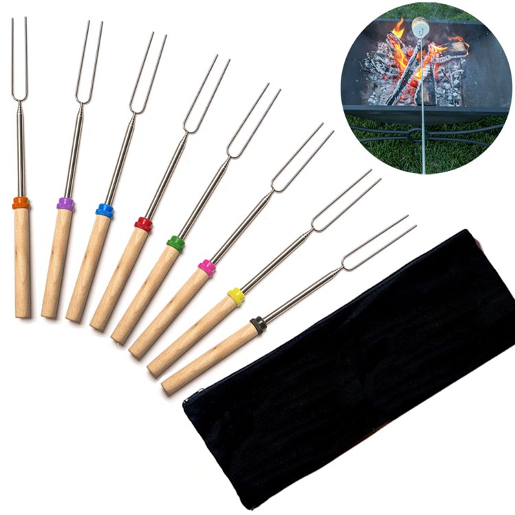 8Pcs/Set Extending Marshmallow Roasting Sticks 32" Telescoping Stainless Steel Skewers Hot Dog Forks-8