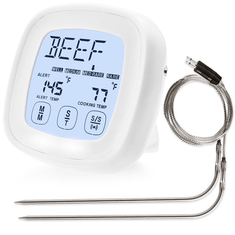 Cooking Meat Food Thermometer with Touchscreen Digital Display for Smoker Grill Oven BBQ - White-1