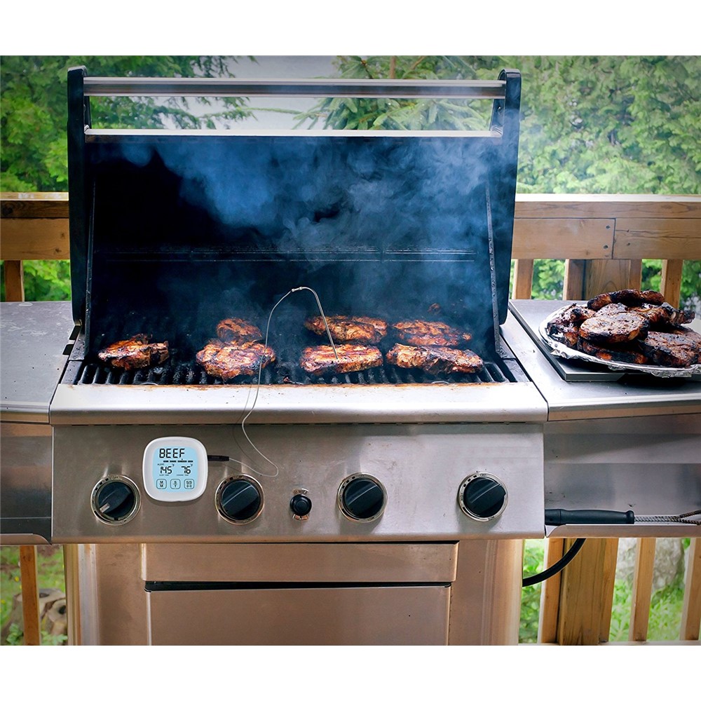 Cooking Meat Food Thermometer with Touchscreen Digital Display for Smoker Grill Oven BBQ - White-2