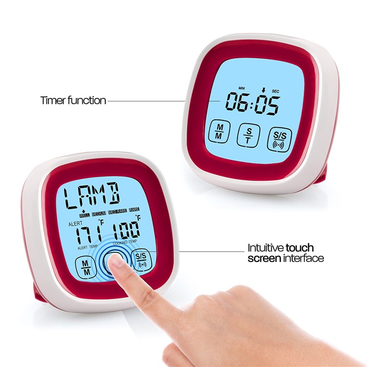 Touchscreen Oven Meat Thermometer and Timer Accurate Digital Grill Cooking Thermometers with Two Probes - Red-3