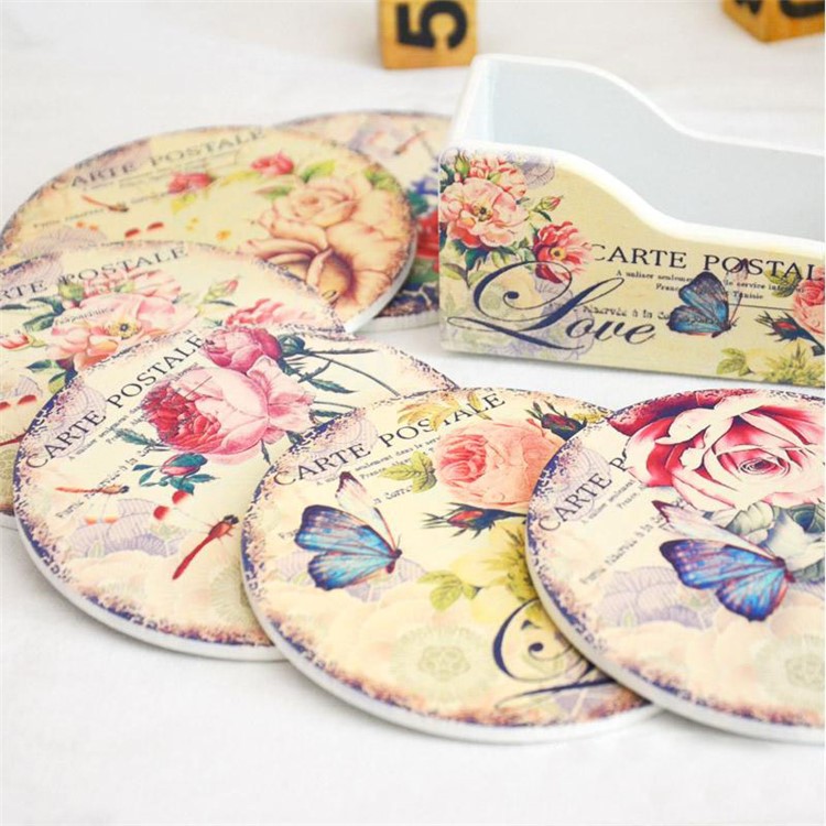 6PCS/Set European Style Flower Wood Drink Coaster Tea Coffee Cup Mat Pad Kitchen Table Decor Placemat-1