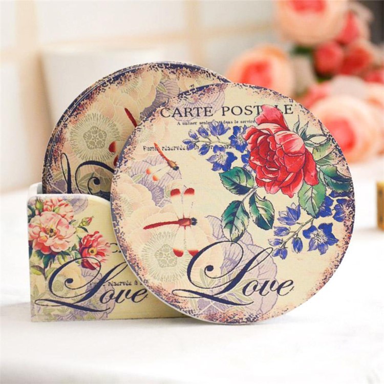 6PCS/Set European Style Flower Wood Drink Coaster Tea Coffee Cup Mat Pad Kitchen Table Decor Placemat-2