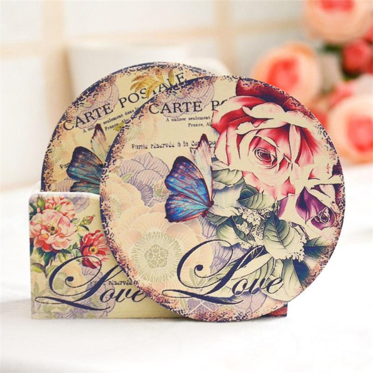 6PCS/Set European Style Flower Wood Drink Coaster Tea Coffee Cup Mat Pad Kitchen Table Decor Placemat-3