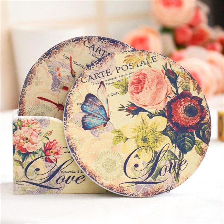 6PCS/Set European Style Flower Wood Drink Coaster Tea Coffee Cup Mat Pad Kitchen Table Decor Placemat-4