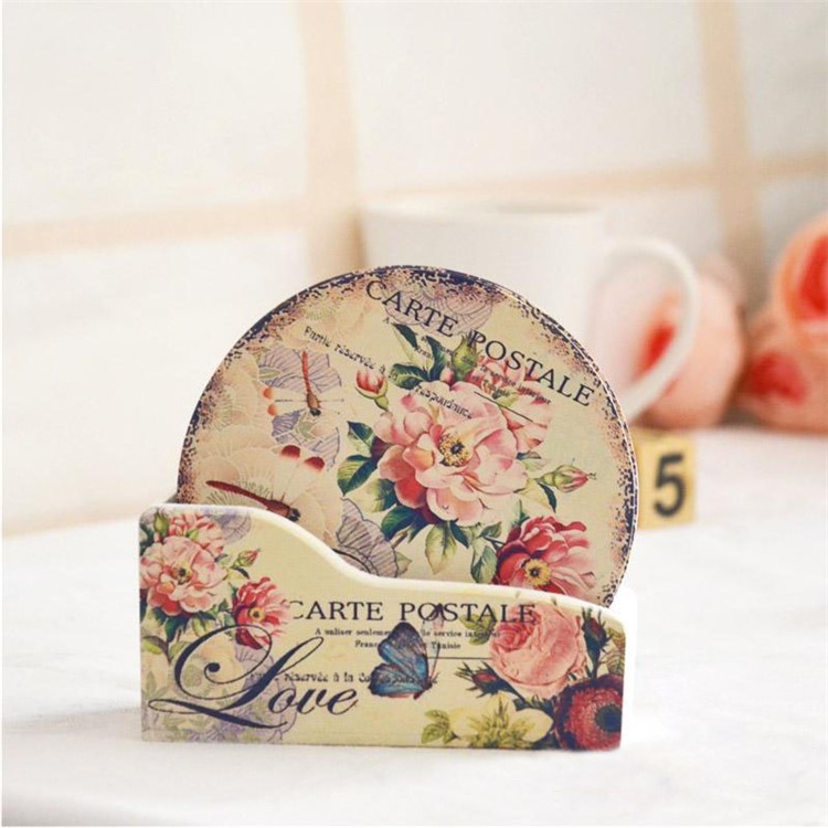 6PCS/Set European Style Flower Wood Drink Coaster Tea Coffee Cup Mat Pad Kitchen Table Decor Placemat-5