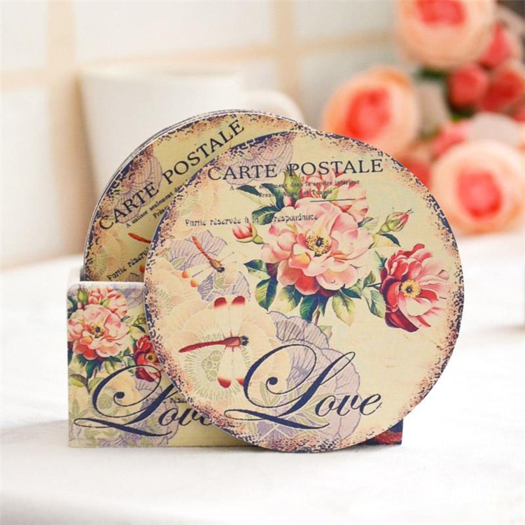 6PCS/Set European Style Flower Wood Drink Coaster Tea Coffee Cup Mat Pad Kitchen Table Decor Placemat-6