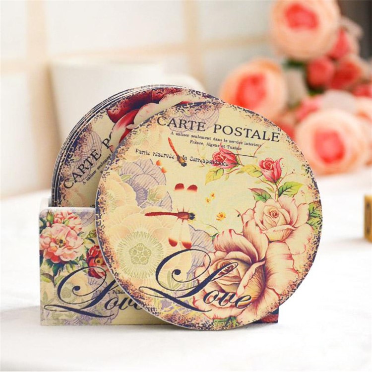 6PCS/Set European Style Flower Wood Drink Coaster Tea Coffee Cup Mat Pad Kitchen Table Decor Placemat-7