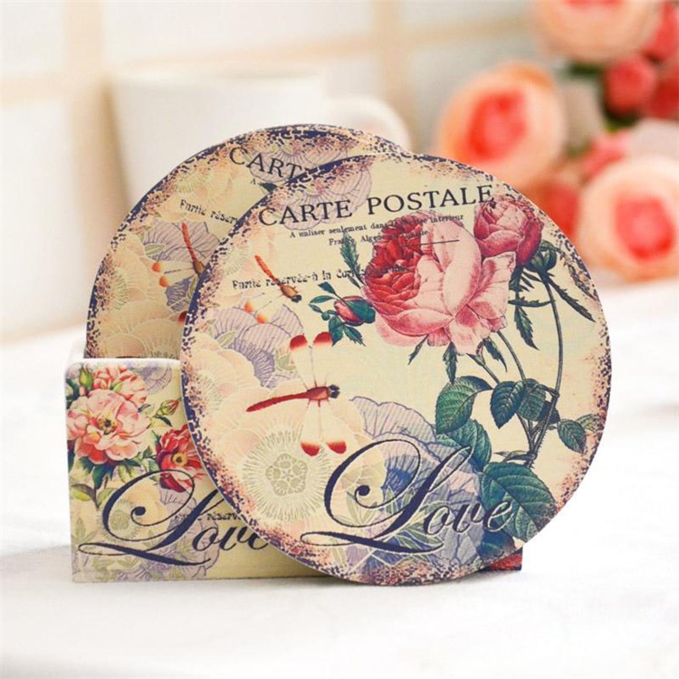 6PCS/Set European Style Flower Wood Drink Coaster Tea Coffee Cup Mat Pad Kitchen Table Decor Placemat-8