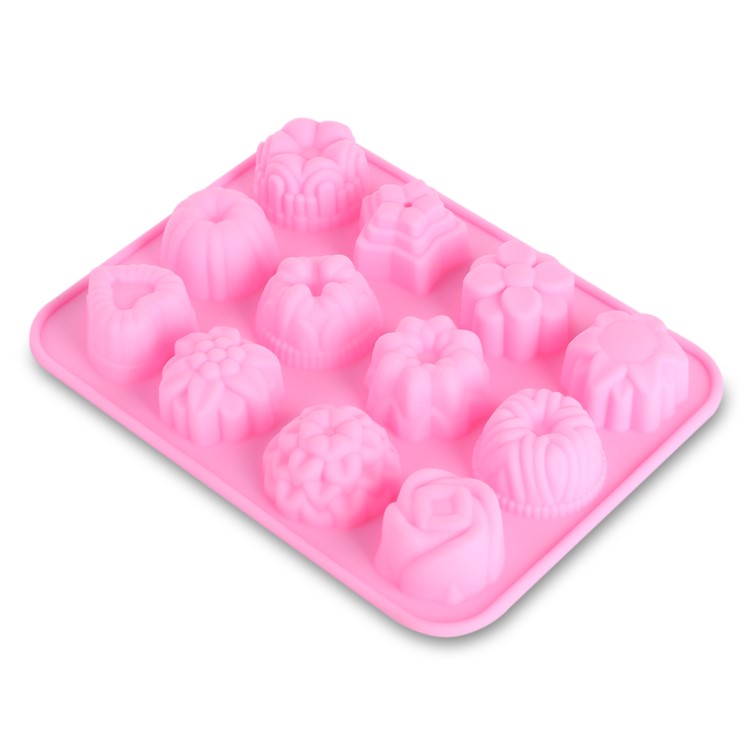 12 Compartments Flower Plant Pattern Silicone Ice Cube Candy Chocolate Cake Mold-1