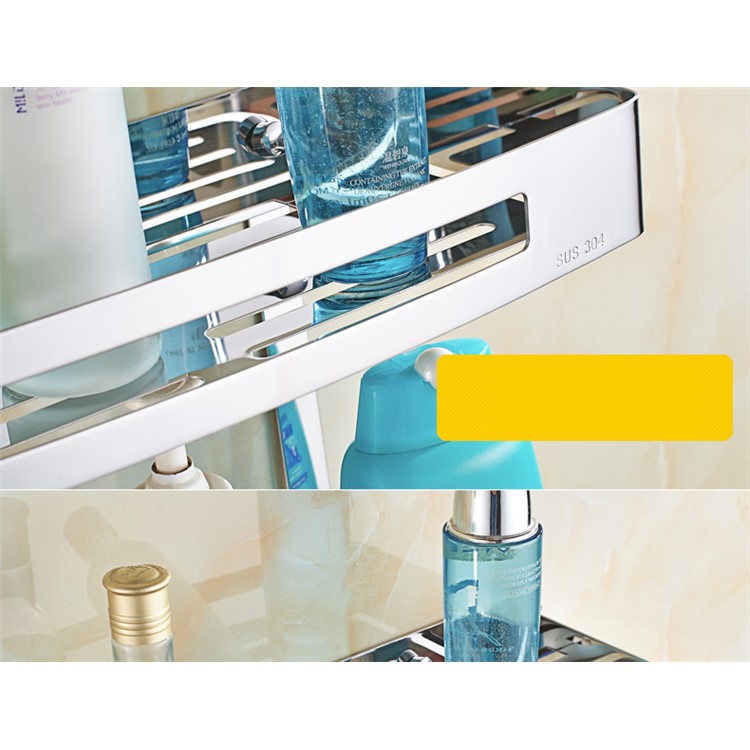 Free Punch 304 Stainless Steel Bathroom Storage Rack Single Layer with Hooks-3