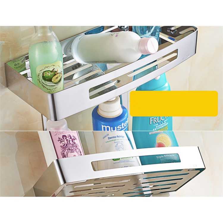 Free Punch 304 Stainless Steel Bathroom Storage Rack Single Layer with Hooks-4
