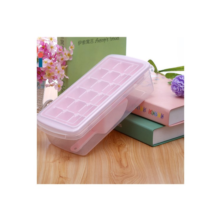 Ice Cube Tray with Lid, Ice Scoop, Ice Cube Bin Storage Box Makes 18 Ice Cubes-1