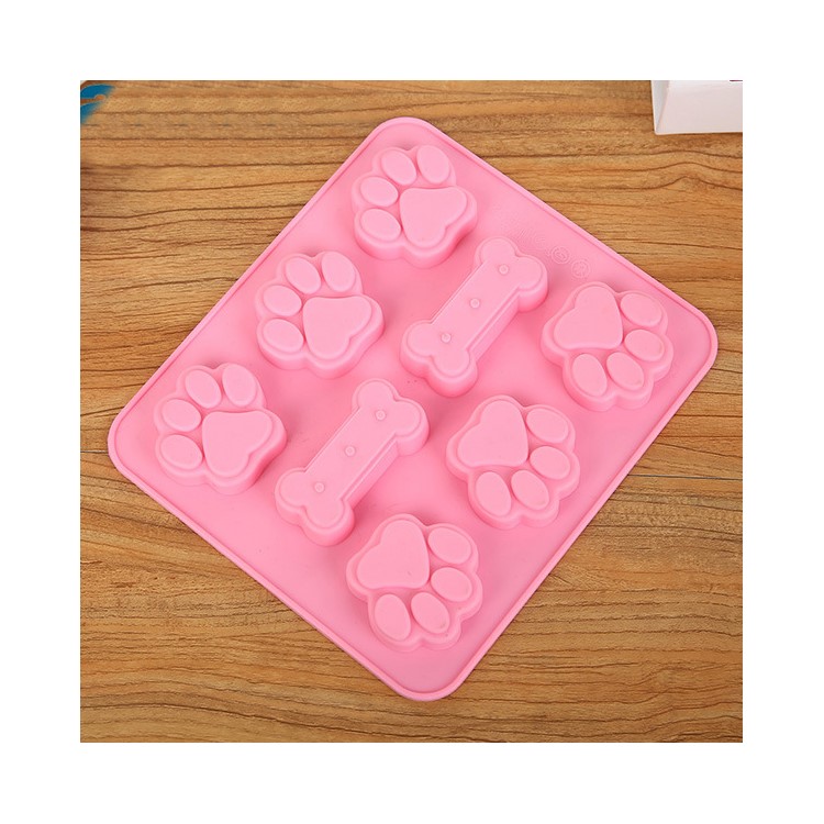 Silicone Dog Pet Paw Print + Bone Print DIY Cake Mold - Pink-1