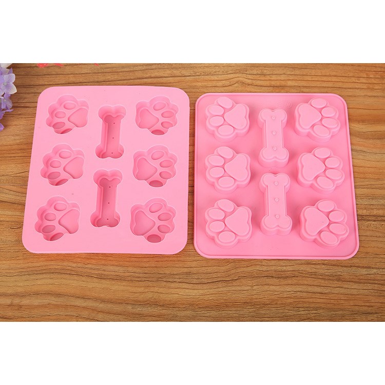 Silicone Dog Pet Paw Print + Bone Print DIY Cake Mold - Pink-3