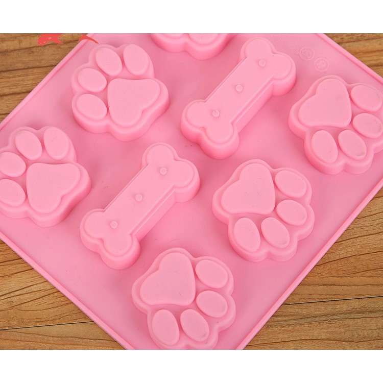 Silicone Dog Pet Paw Print + Bone Print DIY Cake Mold - Pink-4