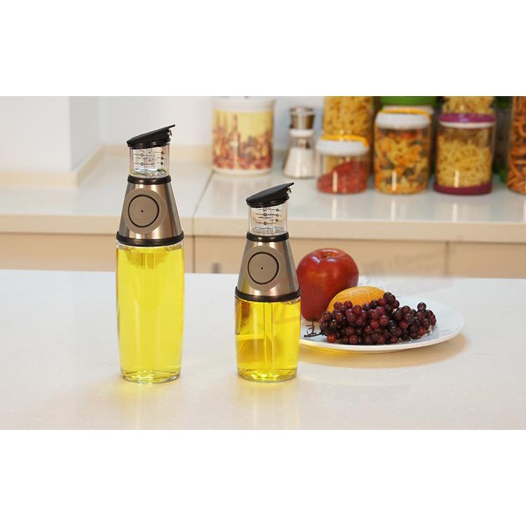 500ml Press Type Glass Bottle Oil Measure Dispenser Multi-functional Vinegar Sauce Bottle-10
