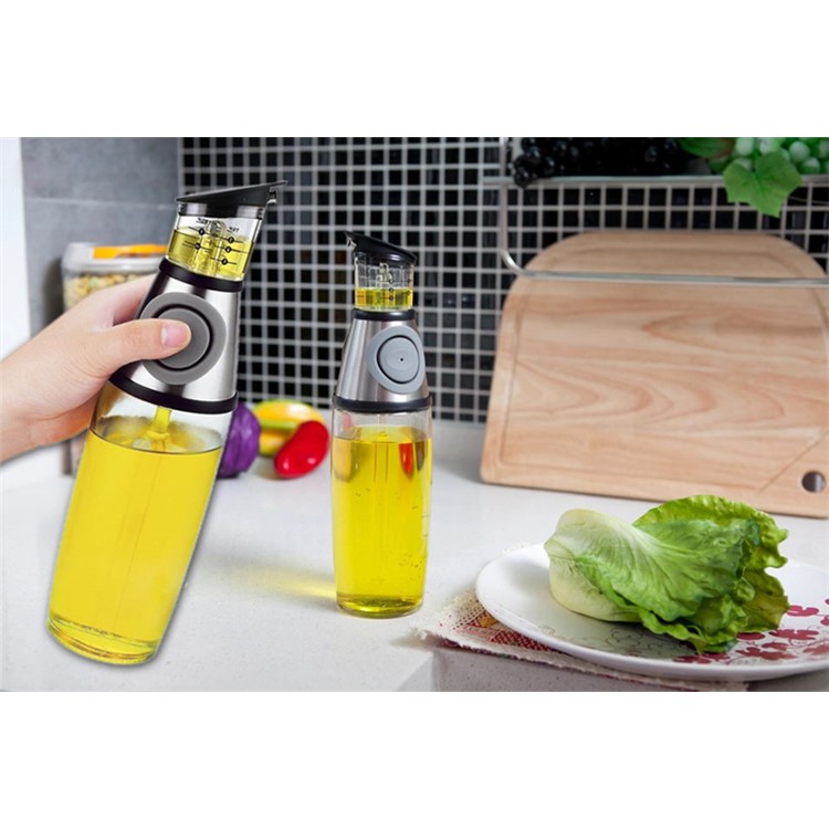 500ml Press Type Glass Bottle Oil Measure Dispenser Multi-functional Vinegar Sauce Bottle-5