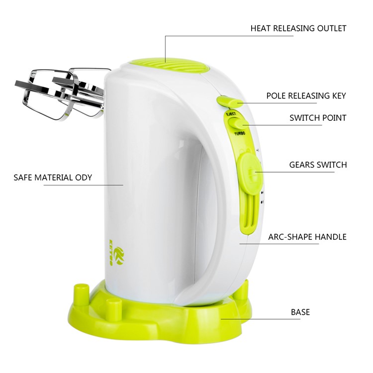 Large power Household Electrical Egg Beater Dough Maker - Green + White / EU Plug-8