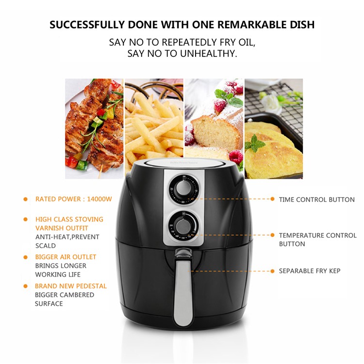 Air Fryer Household Circulation Fume Free Nonstick Frying Pan Intelligent Mobile - Black / UK Plug-4
