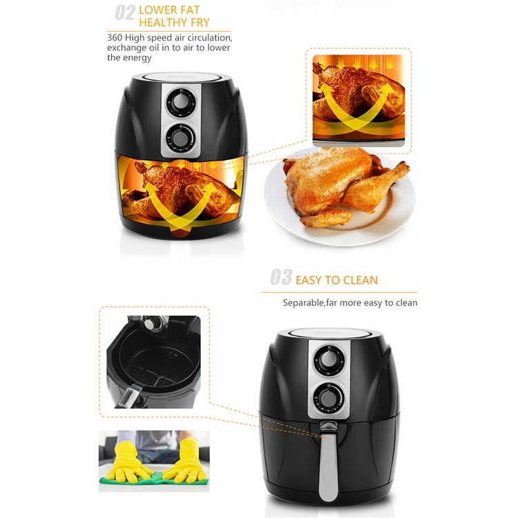 Air Fryer Household Circulation Fume Free Nonstick Frying Pan Intelligent Mobile - Black / UK Plug-6