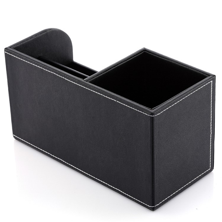 Multi-functional PU Leather Desktop Organizer Pen Stationery Holder Storage Container - Black-3