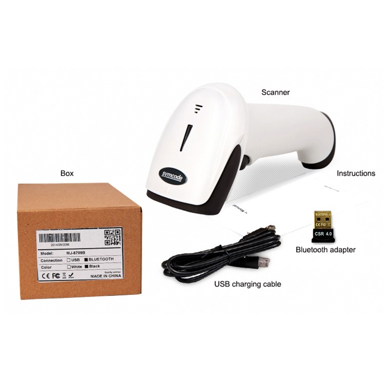 MJ-6709B Wireless Bluetooth Barcode Scanner Tape Storage 1D Laser Scanning Coder - White-6