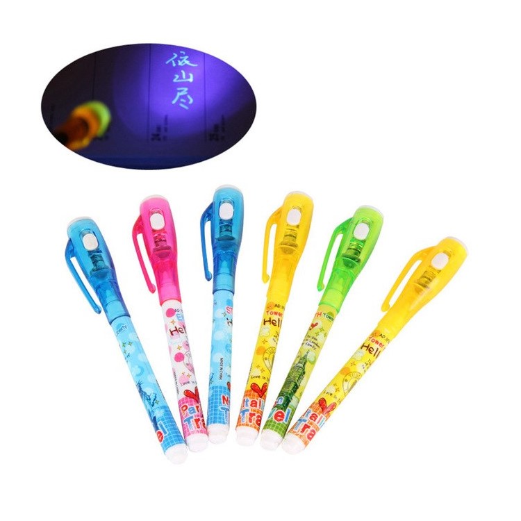 Invisible Ink Pen, Spy Pen Secret Message Writer with UV Light Magic Marker for Drawing Fun - Random-6