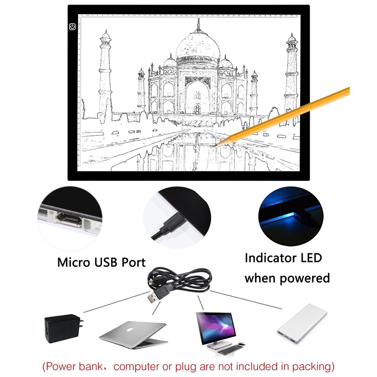 A3 LED Light Pad Tracing Box Stepless Adjustable Brightness USB Powered-2