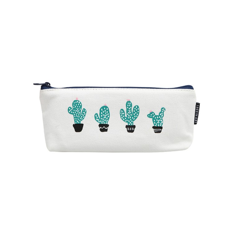 Four Cacti Canvas Student Pencil Pouch Bag, 205 x 95mm-1