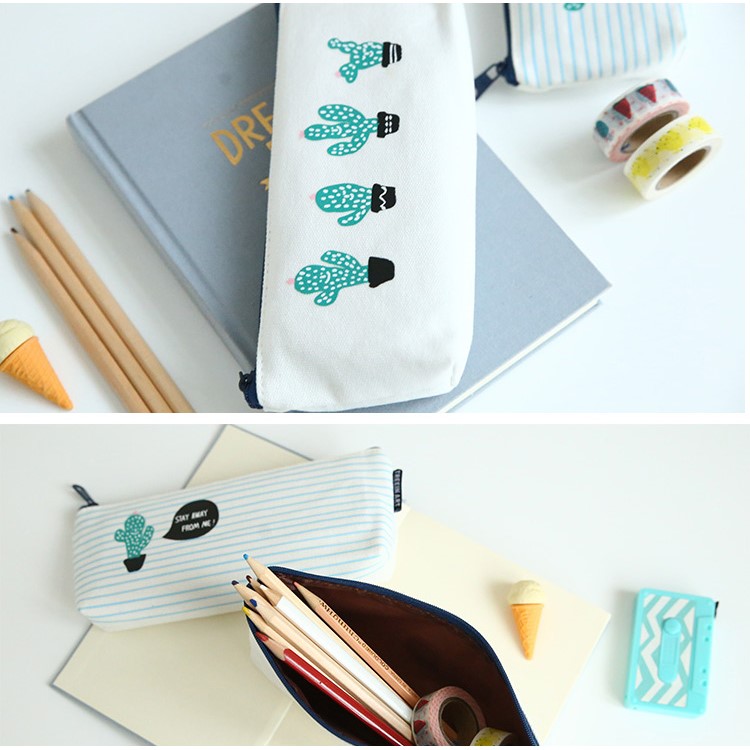 Four Cacti Canvas Student Pencil Pouch Bag, 205 x 95mm-2