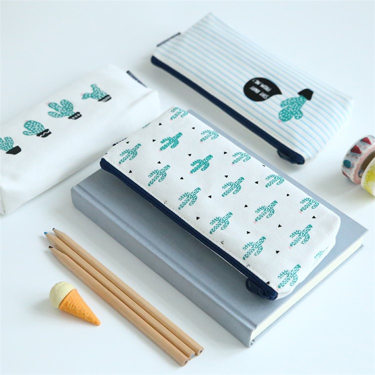Four Cacti Canvas Student Pencil Pouch Bag, 205 x 95mm-4