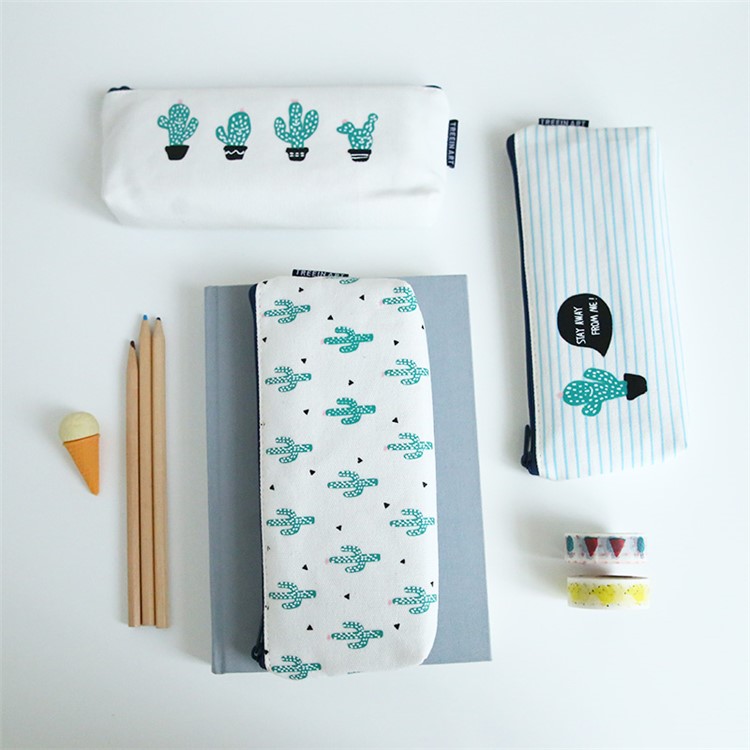Four Cacti Canvas Student Pencil Pouch Bag, 205 x 95mm-5
