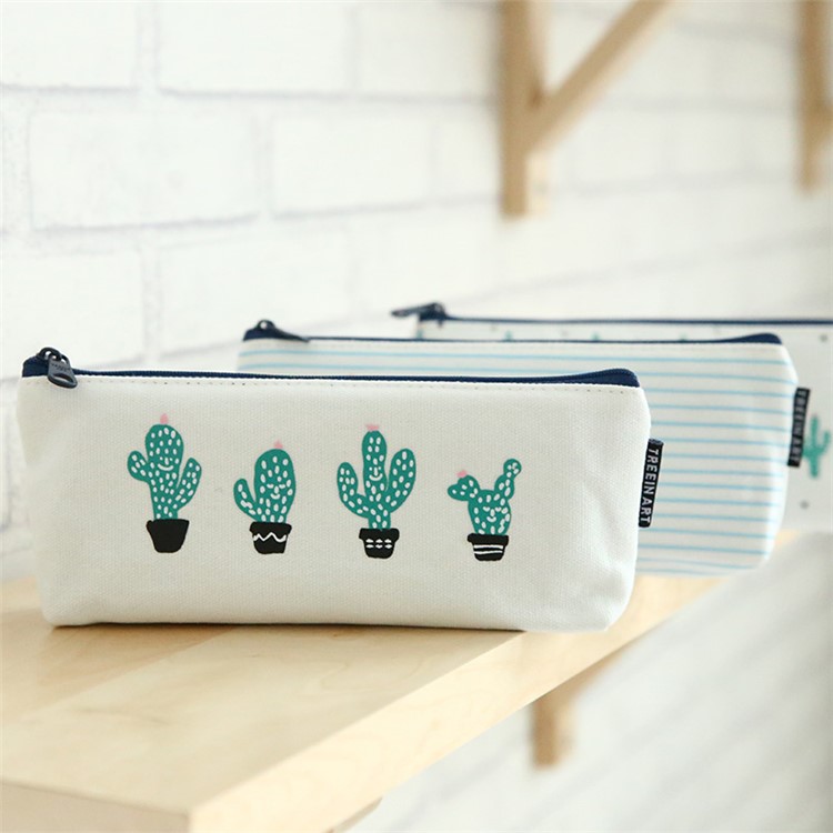 Four Cacti Canvas Student Pencil Pouch Bag, 205 x 95mm-6