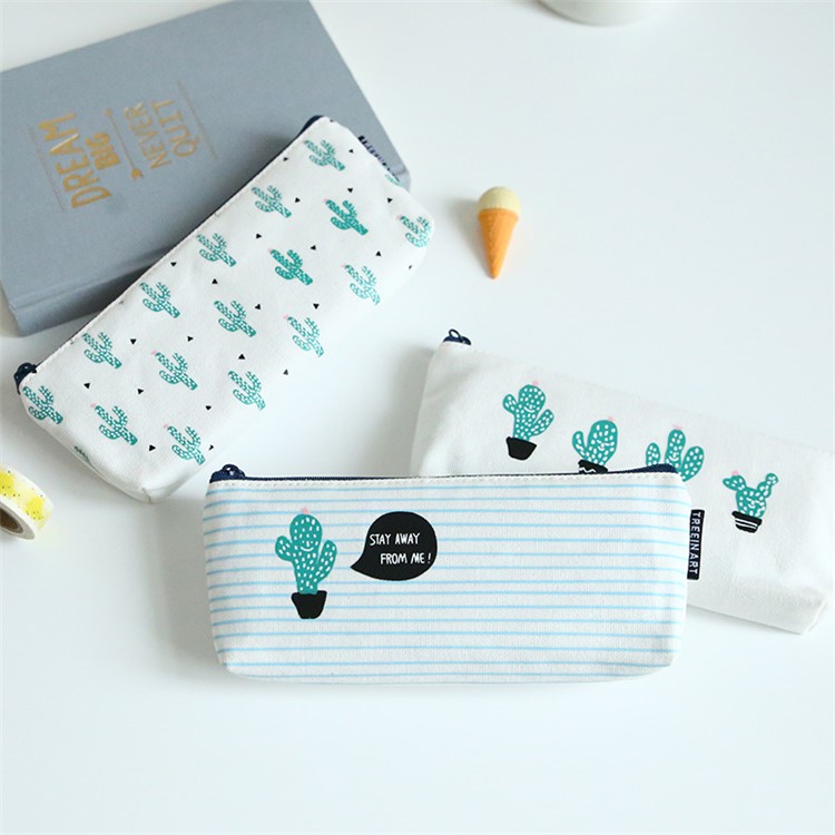 Four Cacti Canvas Student Pencil Pouch Bag, 205 x 95mm-7