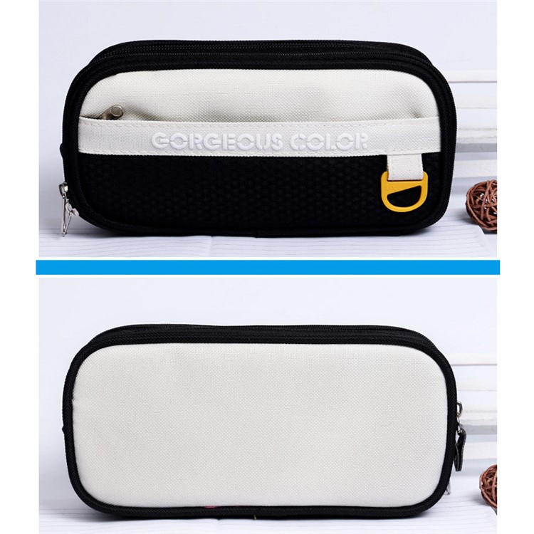 Canvas Student Pencil Pouch Bag 20.5 x 9.5cm Large Storage Space - White-2