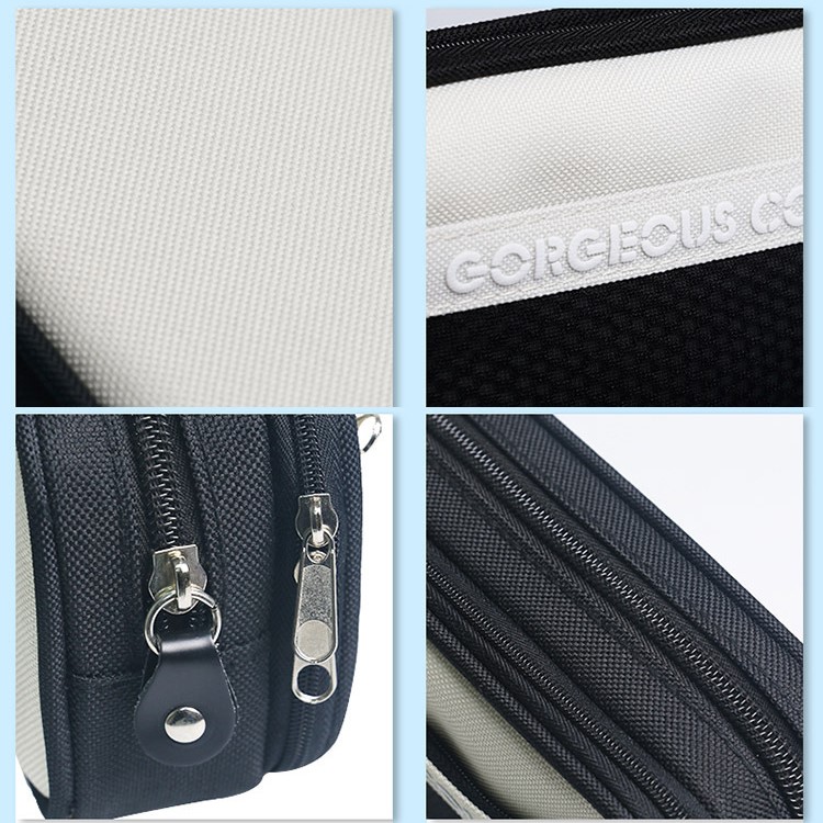 Canvas Student Pencil Pouch Bag 20.5 x 9.5cm Large Storage Space - White-5