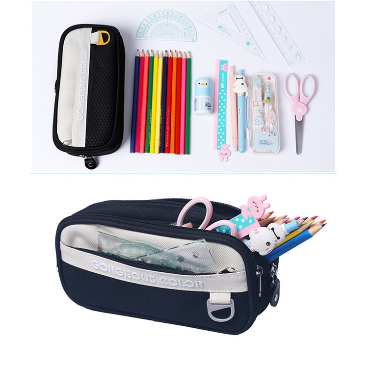 Canvas Student Pencil Pouch Bag 20.5 x 9.5cm Large Storage Space - White-6