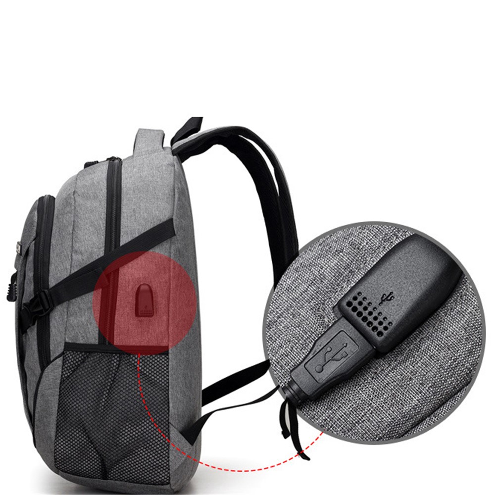 Fashion Oxford Cloth Business Laptop Backpack Travel Bag with USB Charging Function - Grey-11