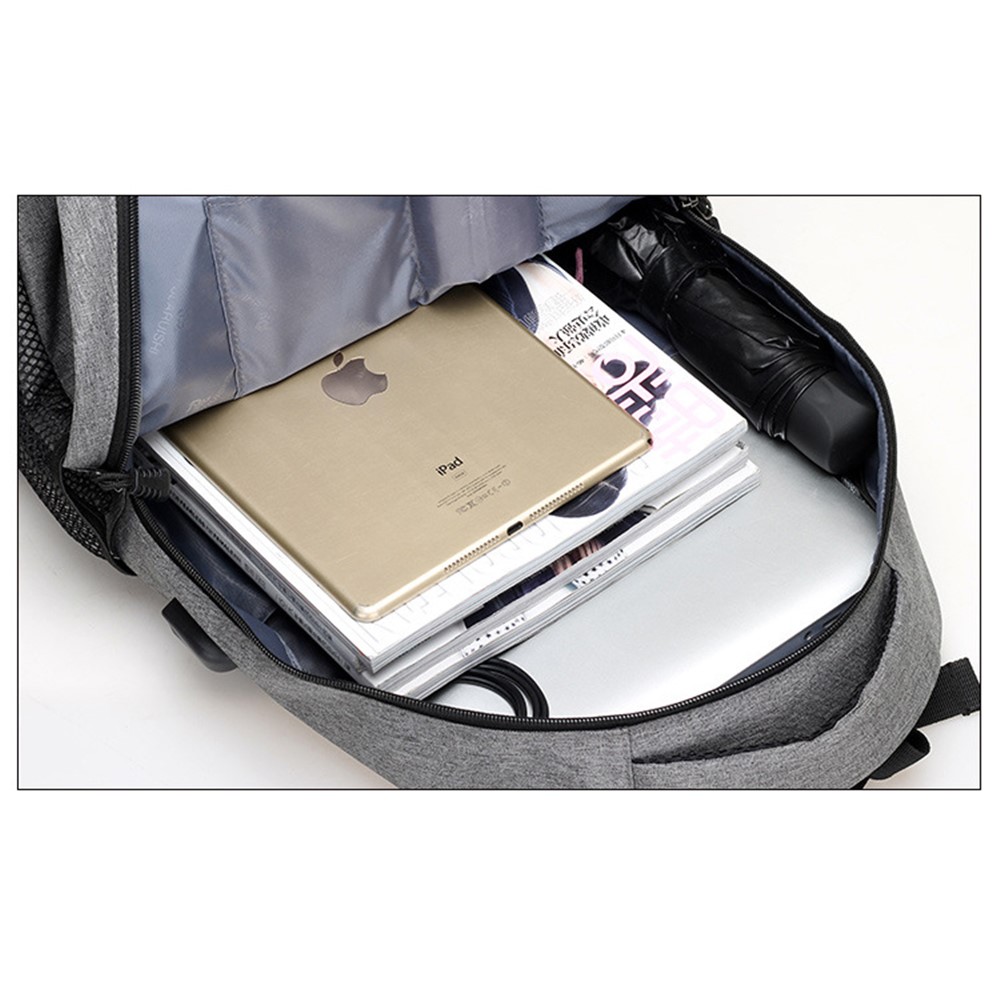 Fashion Oxford Cloth Business Laptop Backpack Travel Bag with USB Charging Function - Grey-4