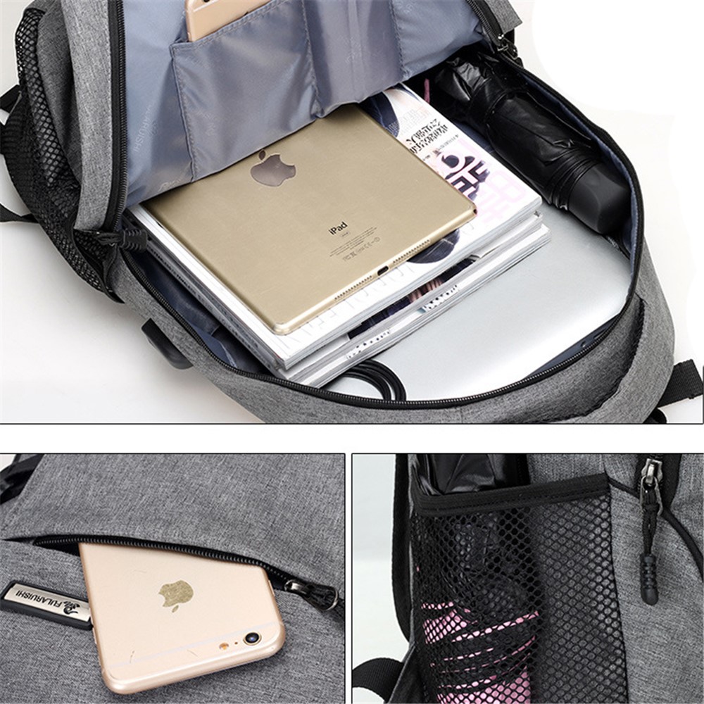 Fashion Oxford Cloth Business Laptop Backpack Travel Bag with USB Charging Function - Grey-6
