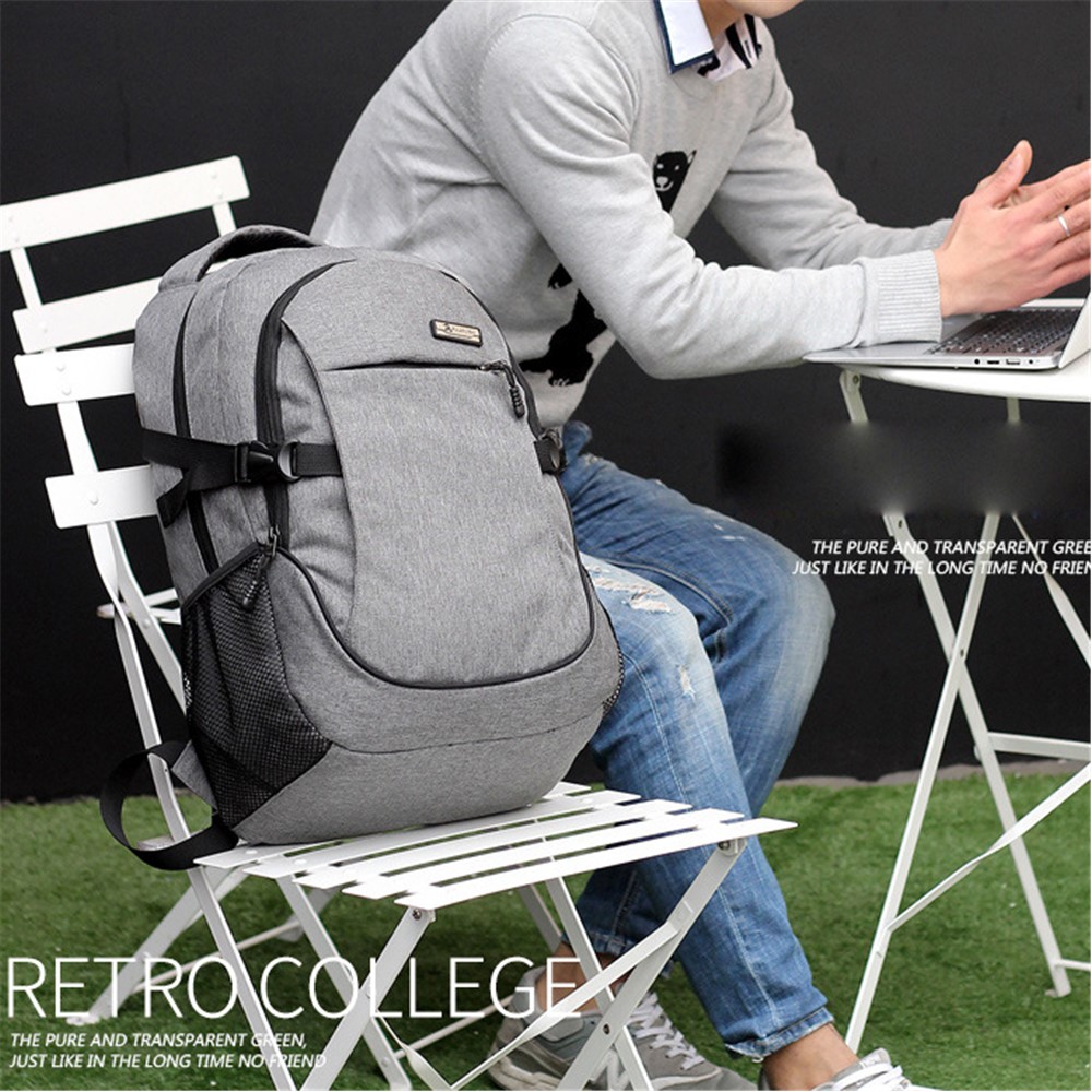 Fashion Oxford Cloth Business Laptop Backpack Travel Bag with USB Charging Function - Grey-8
