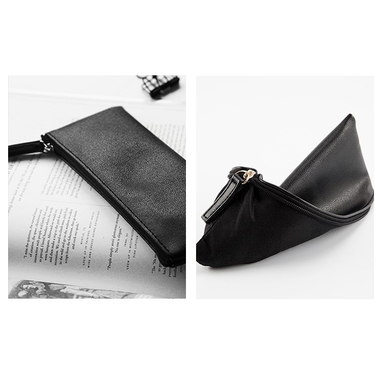 PU leather Handbag Student Pencil Pouch Bag - Black-2