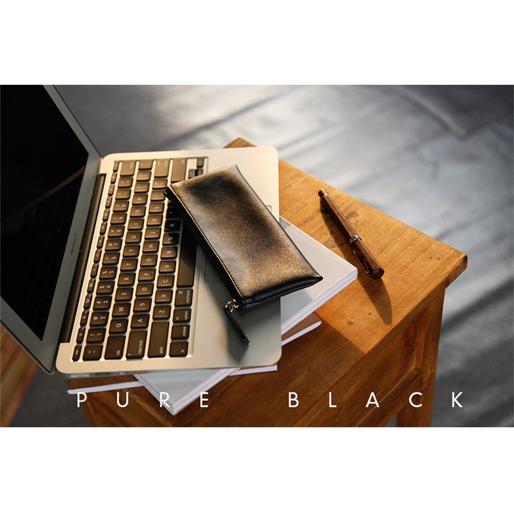 PU leather Handbag Student Pencil Pouch Bag - Black-3