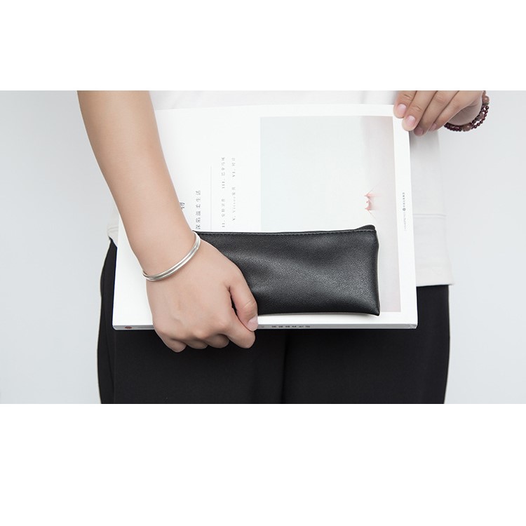 PU leather Handbag Student Pencil Pouch Bag - Black-4