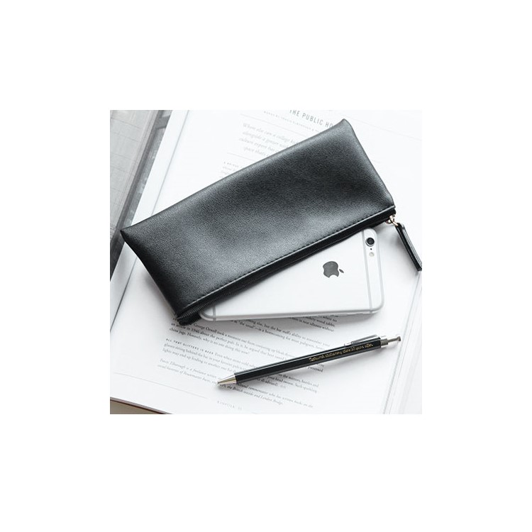 5Pcs PU Leather Handbag Student Pencil Pouch Bags - Black-1